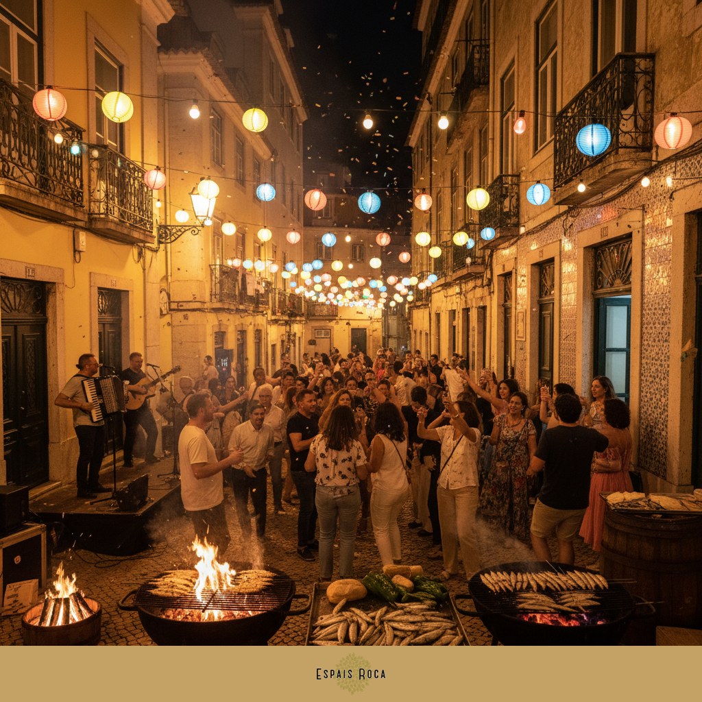 São João street festival in Alfama at night