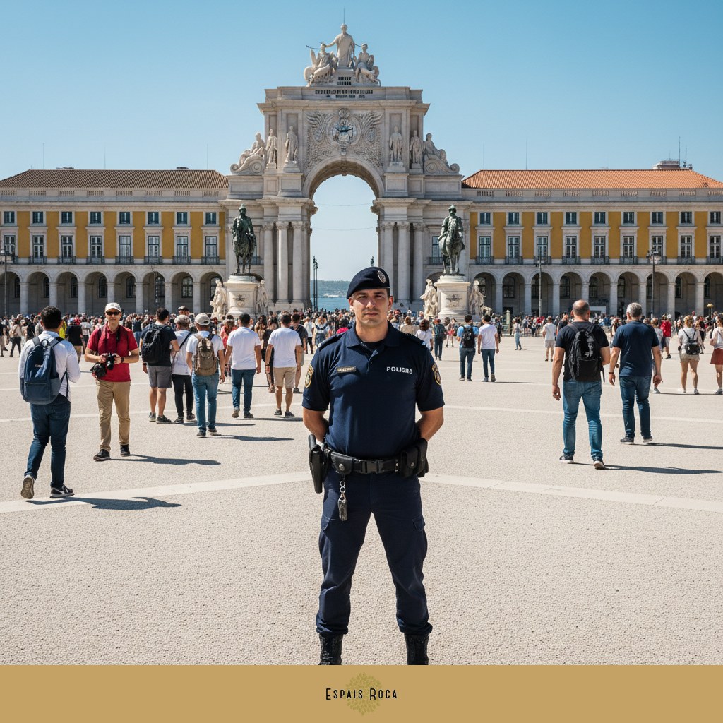 Lisbon Tourist Police on duty at Praça do Comércio