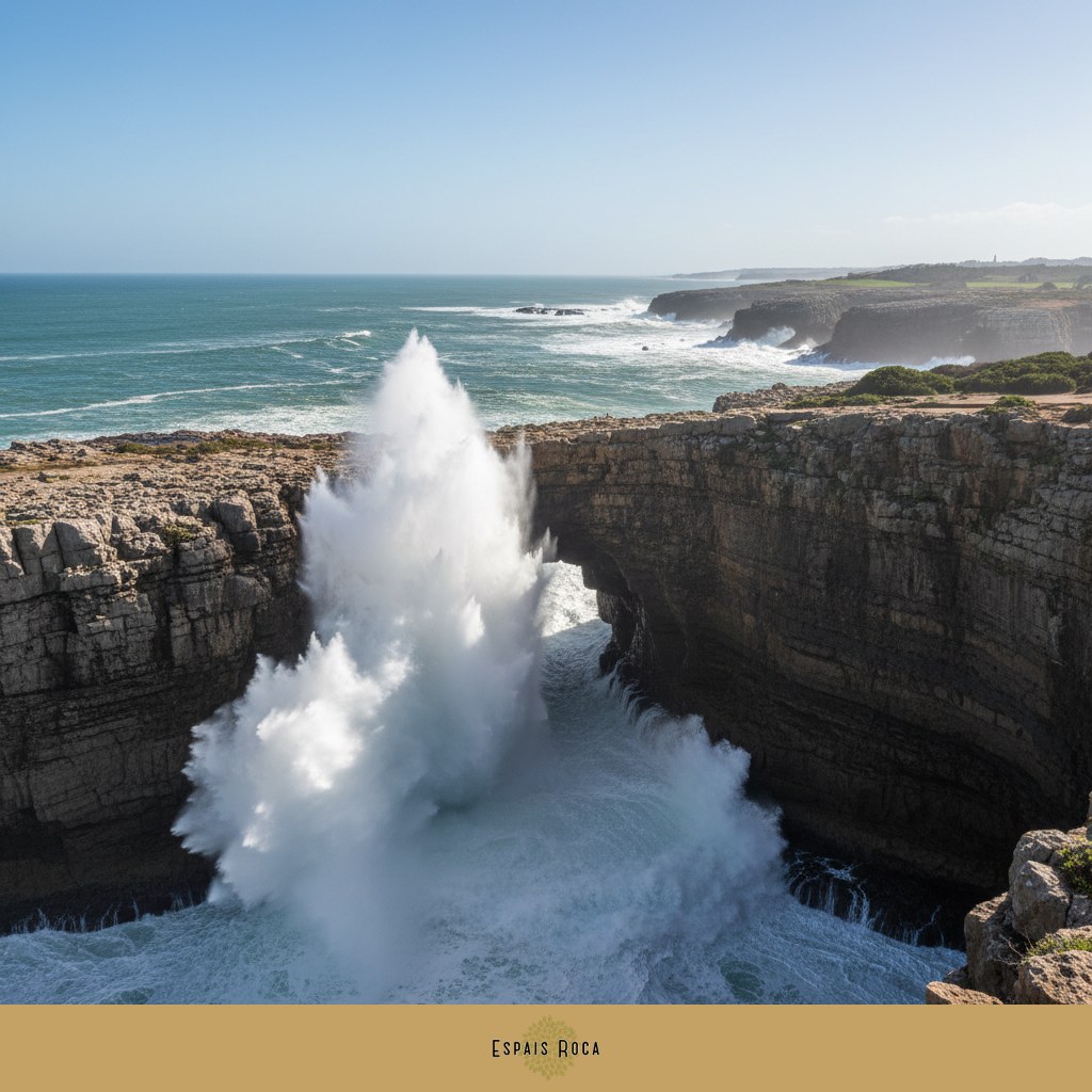 Boca do Inferno cliff arch with waves crashing