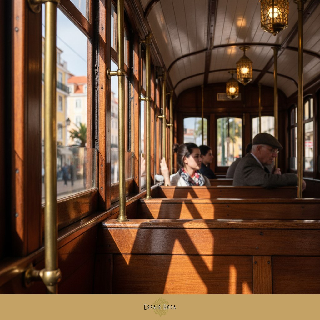 Inside the wooden Tram 28 carriage