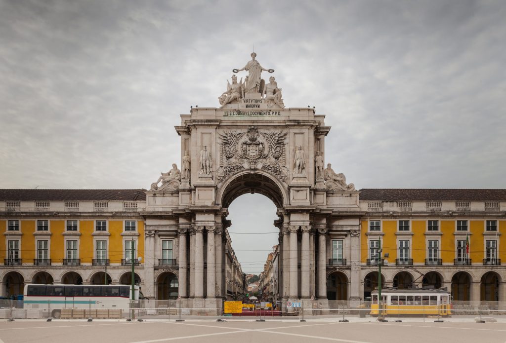 Rua Augusta arch and Praca do Comercio in Baixa, Lisbon